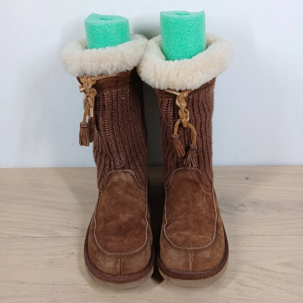 UGG Boots Womens 7 Chestnut Suede Knit Shearling Lined Cozy Winter